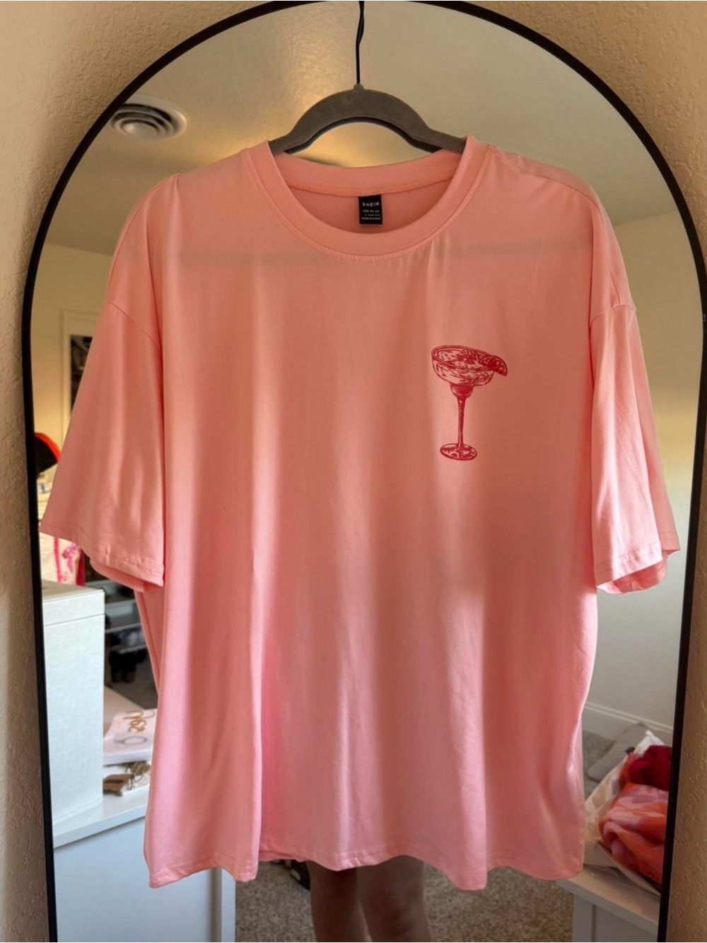Women's Pink Graphic Tee with Cocktail Print